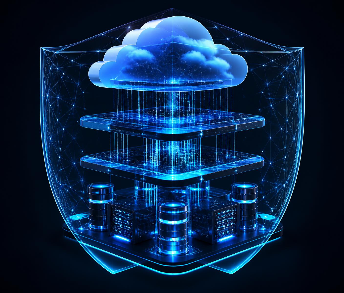 Layered cloud infrastructure with databases and applications protected by a geometric security lattice